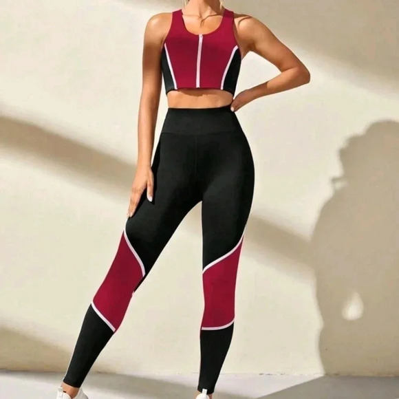 Black red white jogger exercise 2 piece set women's bra athletic casual wear XL - Picture 6 of 6